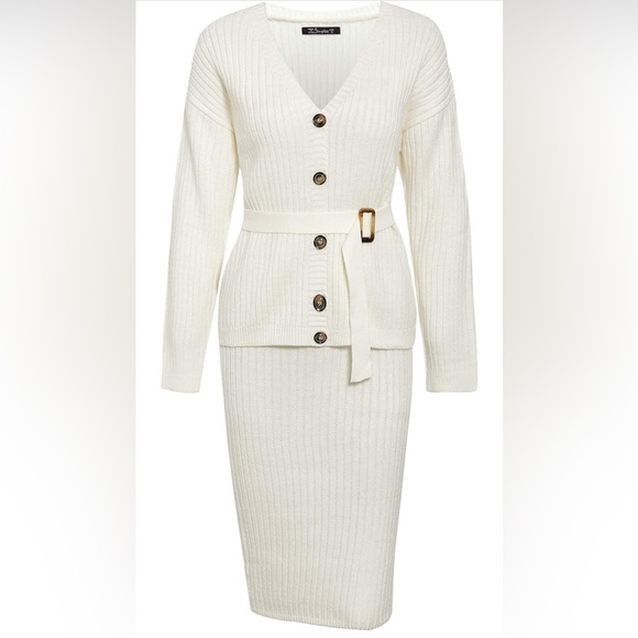 Simplee Women's Knitted Skirt and Blouse with Belt Two Pieces Skirt Set - Picture 4 of 14